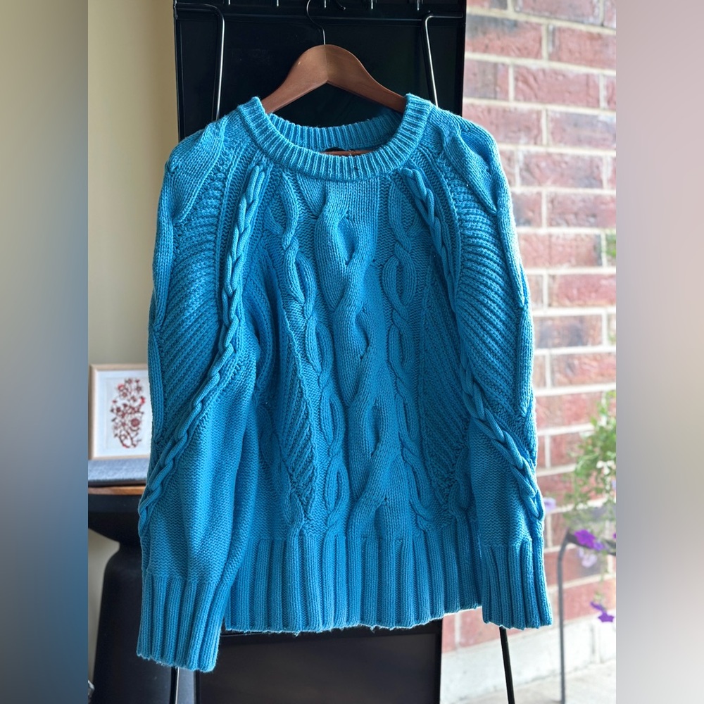 Club Monaco Oversized Blue Cable Crew Sweater